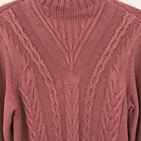 Denim & Co Mock Neck Cable Knit Pink Sweater PL - Picture 3 of 6